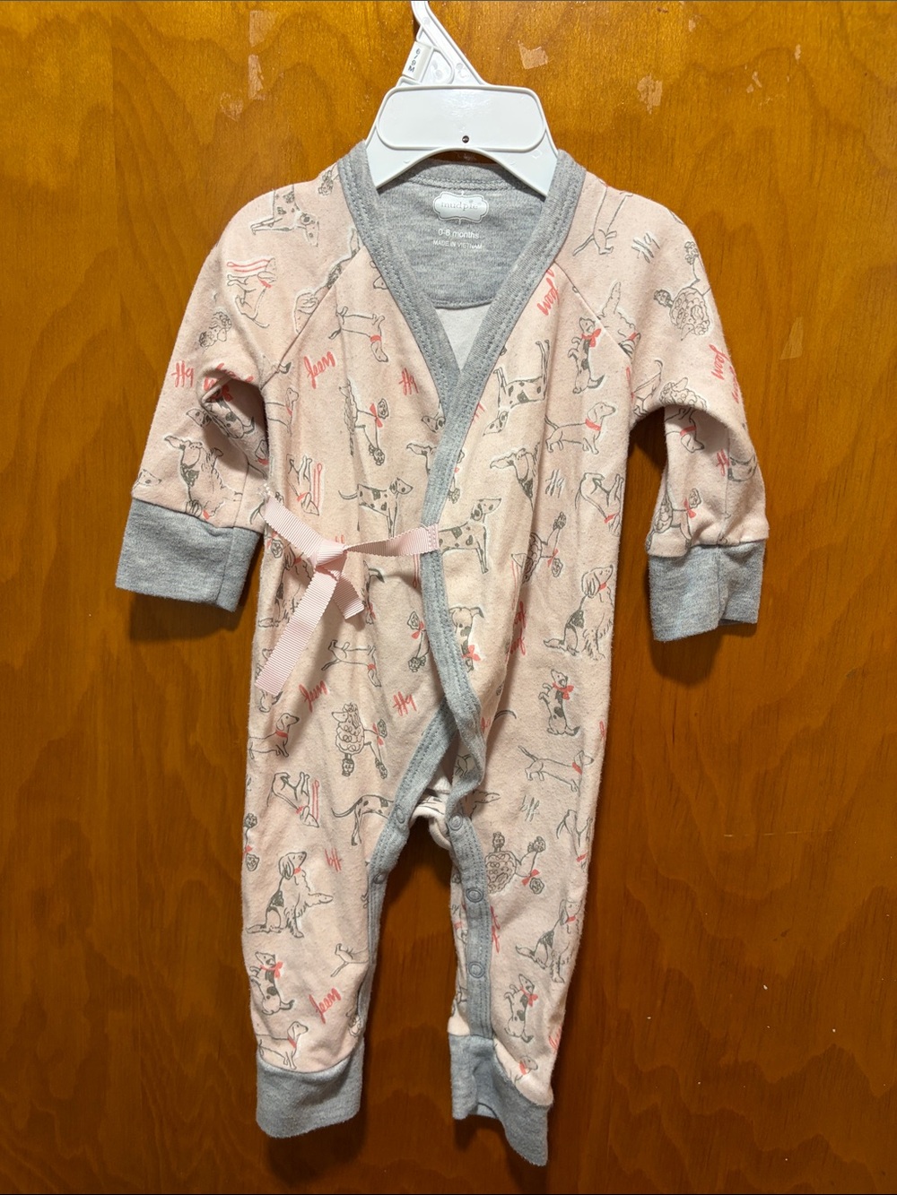 Mud Pie Pink and Gray Puppy-Print Wrap One-Piece